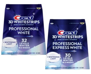 Crest Supreme Professional Bieliace pásiky na zuby Crest PROFESSIONAL White + LED LIGHT s bieliacou lampou a PROFESSIONAL EXPRESS WHITE s bieliacou lampou