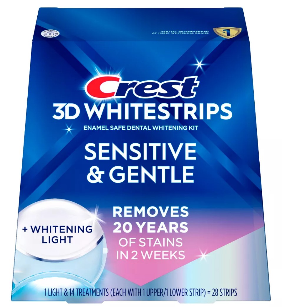Bieliace pásiky Crest 3D Whitestrips SENSITIVE & GENTLE s bieliacou lampou