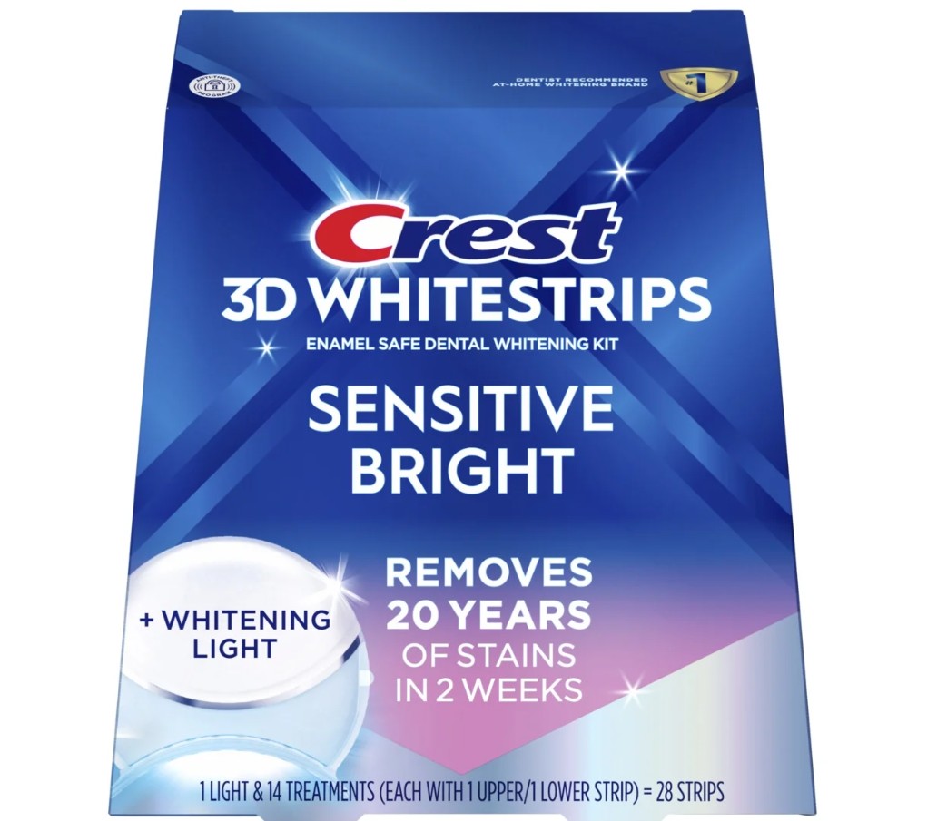 Bieliace pásiky Crest 3D Whitestrips SENSITIVE BRIGHT + Whitening Light