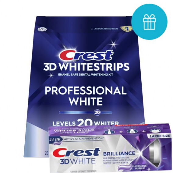 Výhodný balíček bieliace pásiky PROFESSIONAL WHITE + bieliaca zubná pasta BRILLIANCE Luminous PURPLE