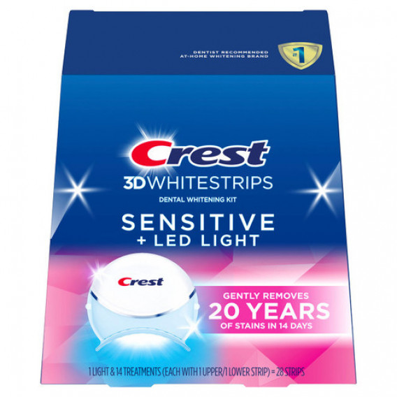 Bieliace pásiky Crest 3D Whitestrips SENSITIVE + LED LIGHT s bieliacou lampou