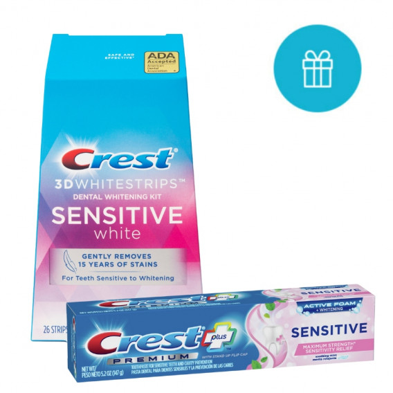 PRE CITLIVÉ ZUBY - Bieliace pásiky + zubná pasta Sensitive